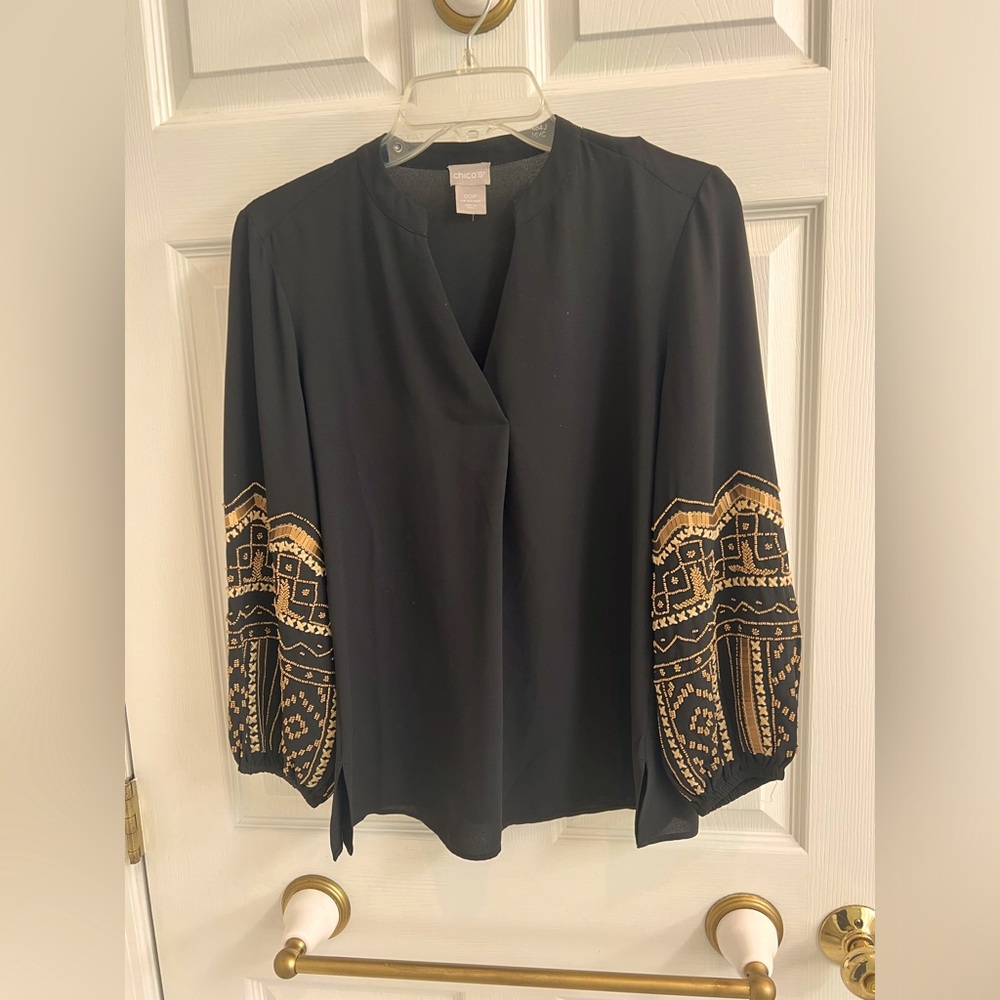 Chico’s Black Top with Gold Sleeves- 00P